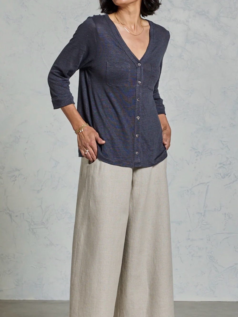 Nomad the Label, Marlee Linen Jersey Top, Charcoal - Picture 3 of 12